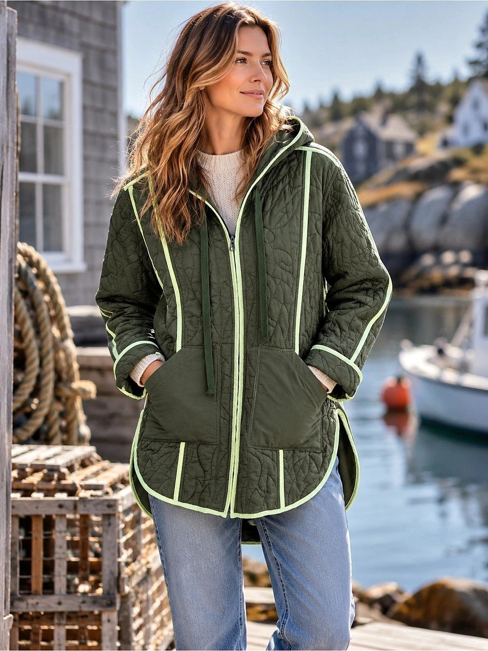 daily practice Quilted Hooded Jacket in Green Like New